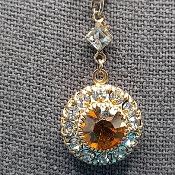 Vintage Light Topaz Rhinestone Pendant Necklace, Amerik FBM, Gold Filled Jewelry - Picture 5 of 10